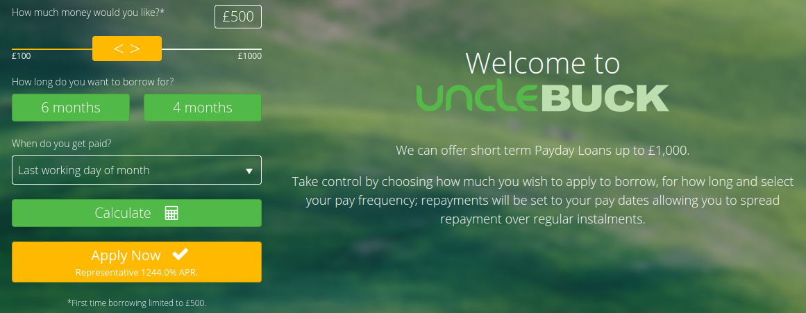 Screengrab of UncleBuck homepage