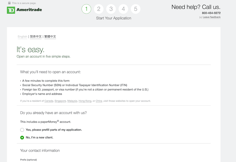 TD Ameritrade Review : TD Ameritrade account registration page