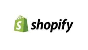 Shopify logo preceded by a green shopping bag 