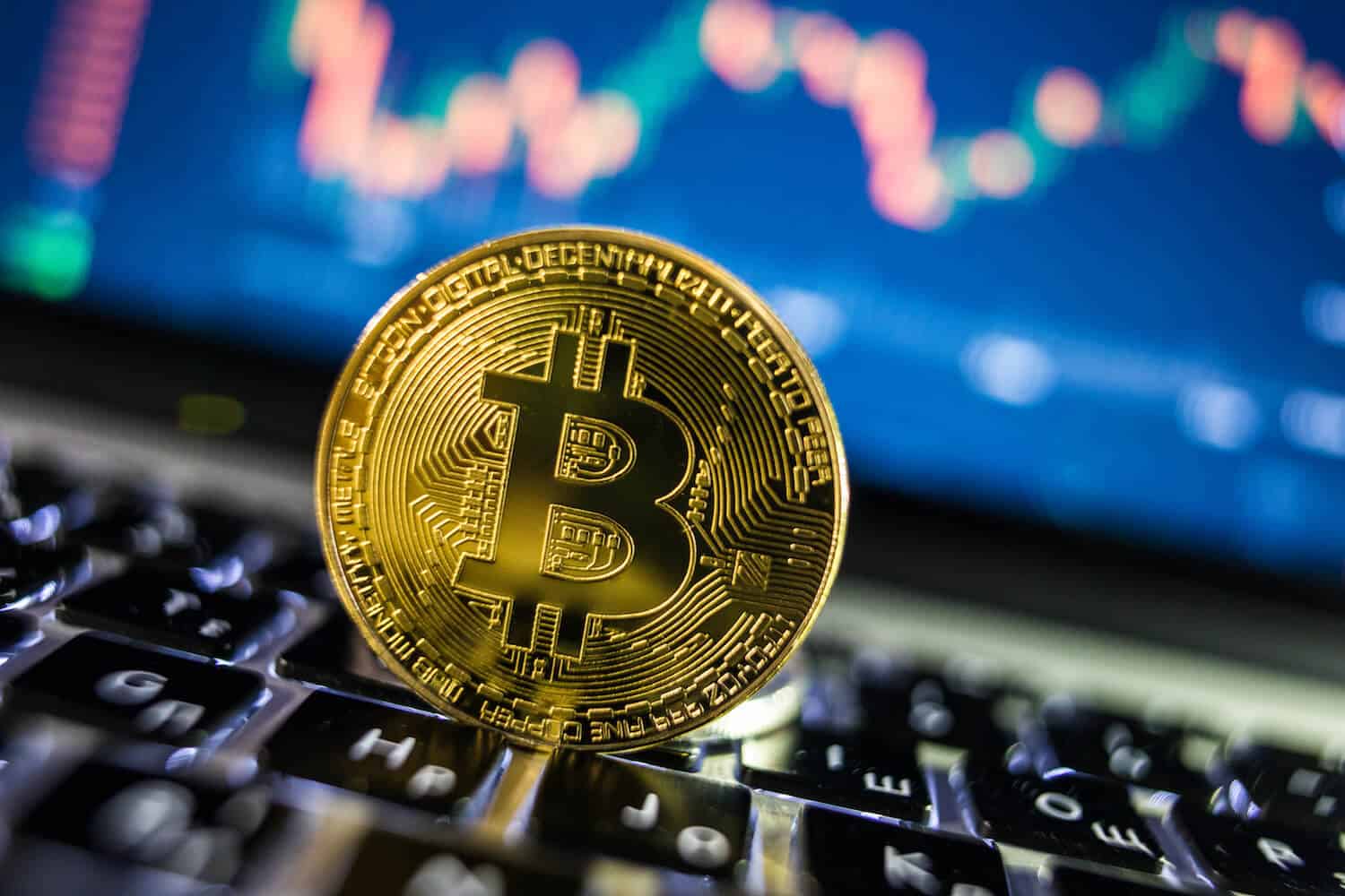 Bitcoin coin on keyboard
